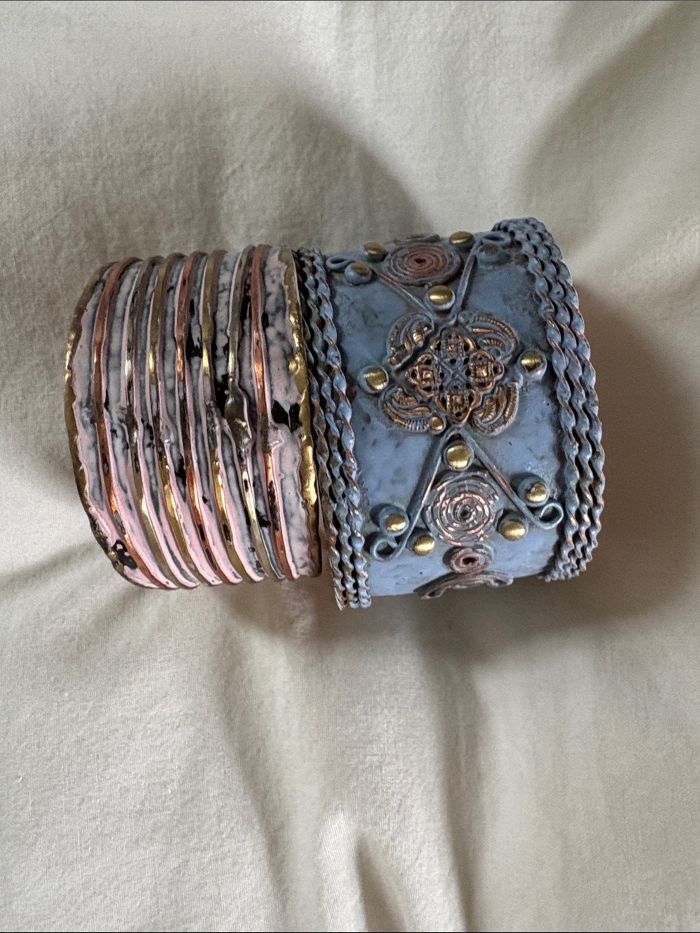 Anju Blue and Rose Gold Mixed-Metal Cuff Bracelet Set